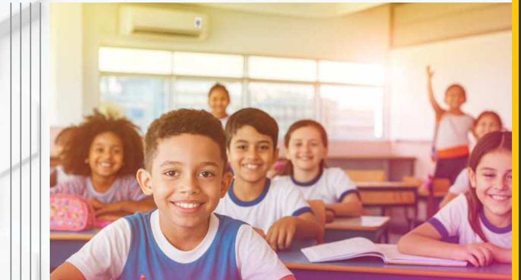 Alunos em sala de aula climatizada